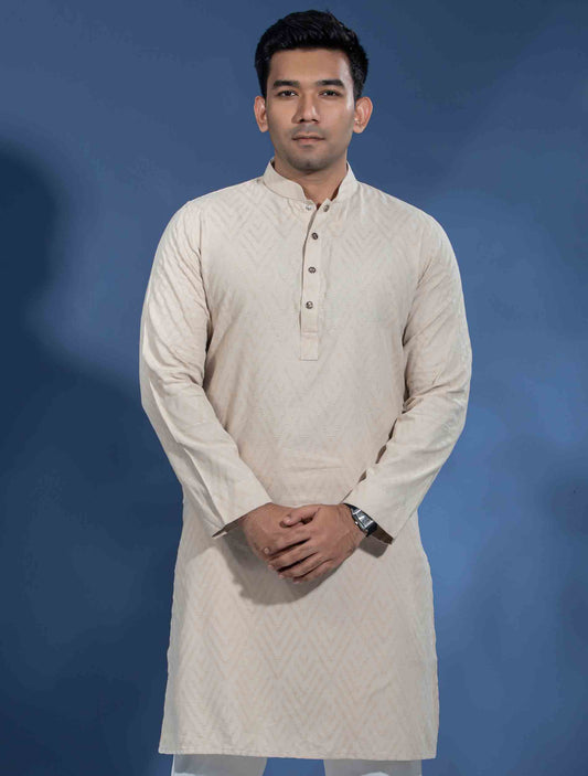 Almond Cream Texture Premium Cotton Panjabi