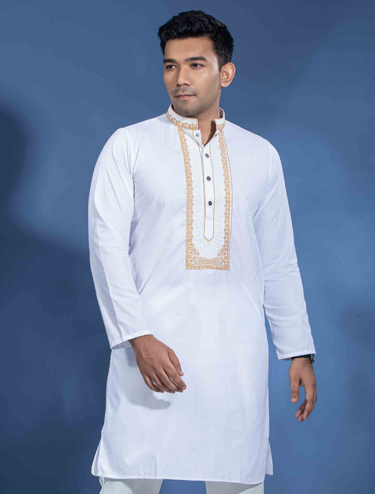 Dove white Embroidey Premium Panjabi
