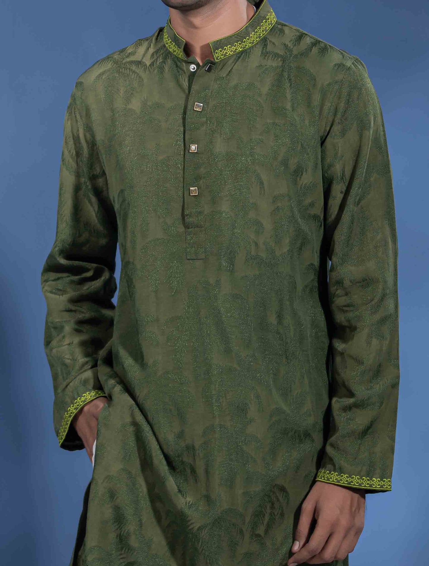 Olive Glossy printed premium panjabi