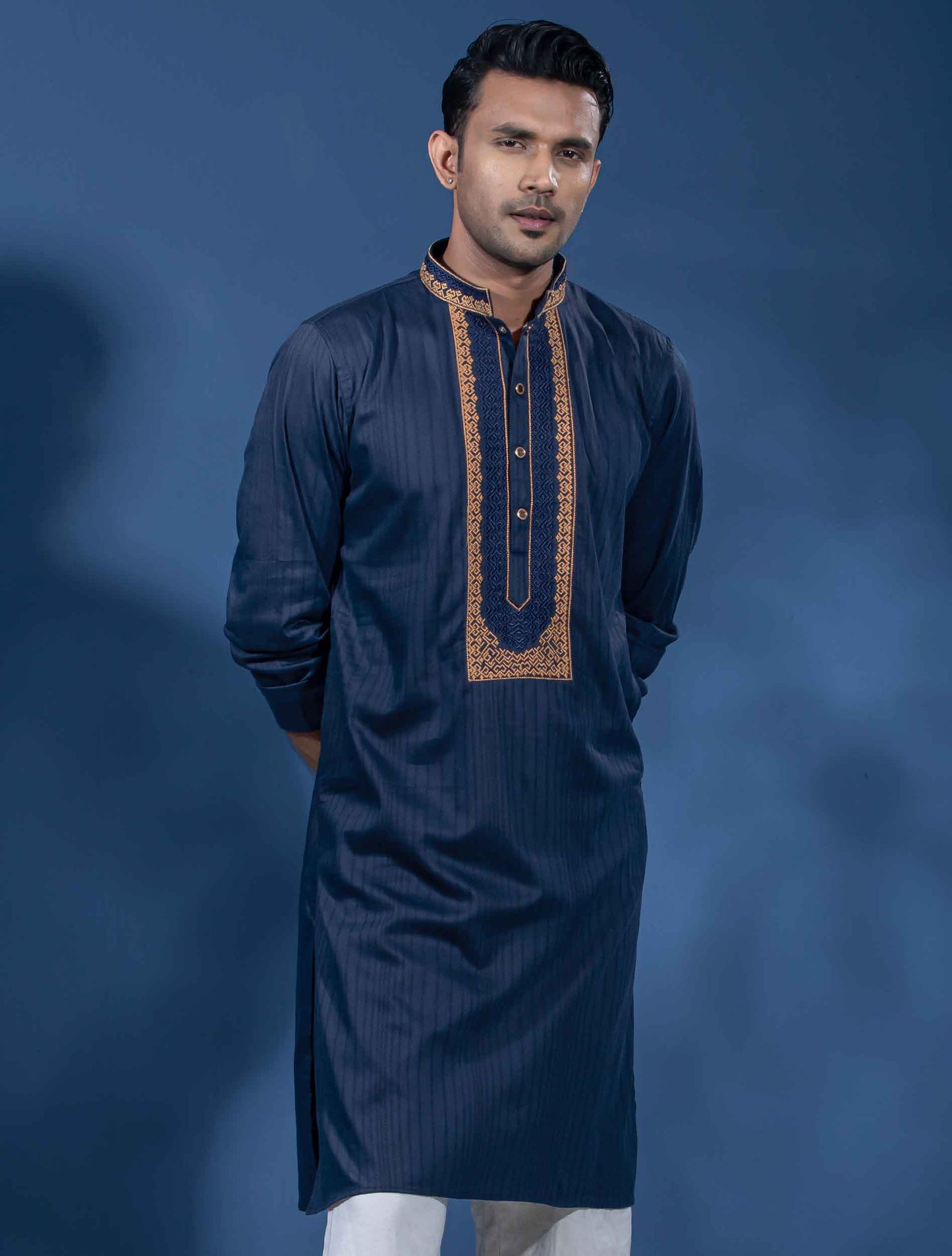 Navy Blue Embroidey Premium Panjabi