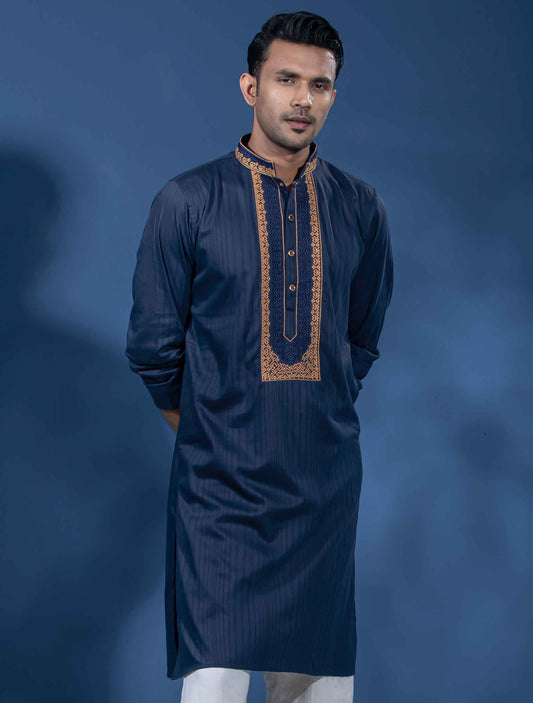 Navy Blue Embroidey Premium Panjabi