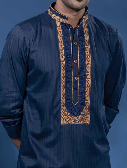 Navy Blue Embroidey Premium Panjabi