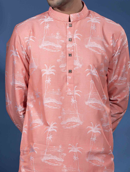 Peach Pink printed premium panjabi