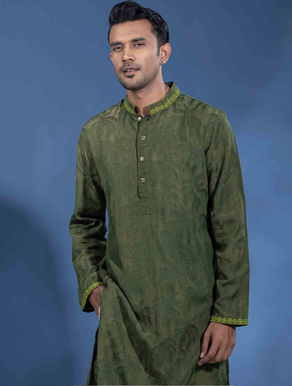 Olive Glossy printed premium panjabi