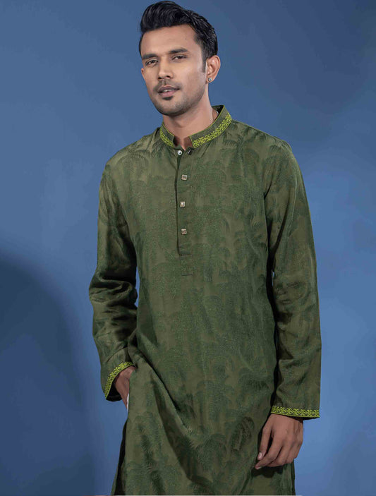 Olive Glossy printed premium panjabi