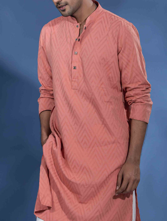 Coral Pink Texture Premium Cotton Panjabi