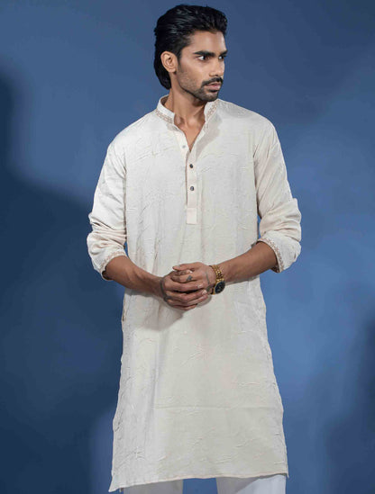 Cream Viscos Textured premium panjabi