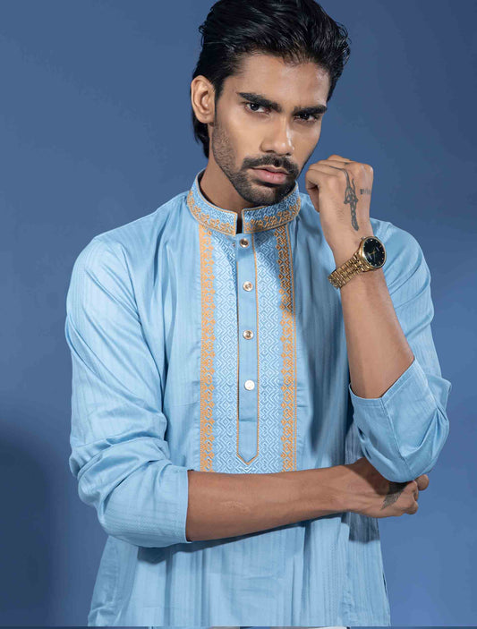 Cerulean Blue Embroidey Premium Panjabi