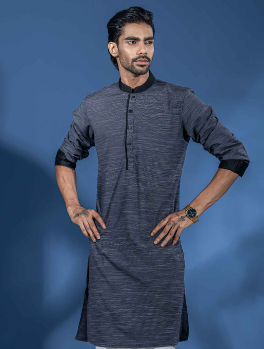 Charcoal Gray contrast Premium Panjabi