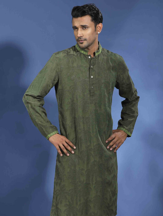 Olive Glossy printed premium panjabi