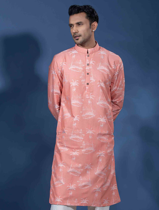 Peach Pink printed premium panjabi