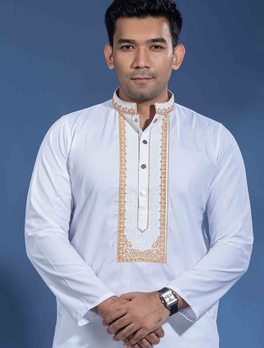 Dove white Embroidey Premium Panjabi