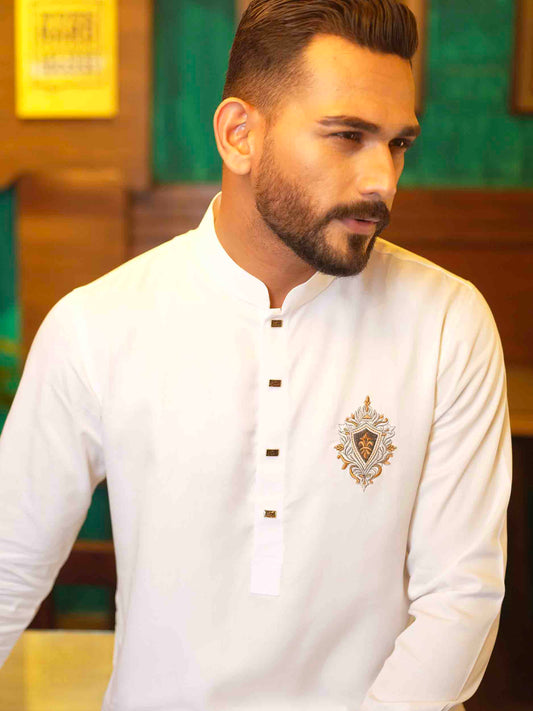 White chest embroidery panjabi