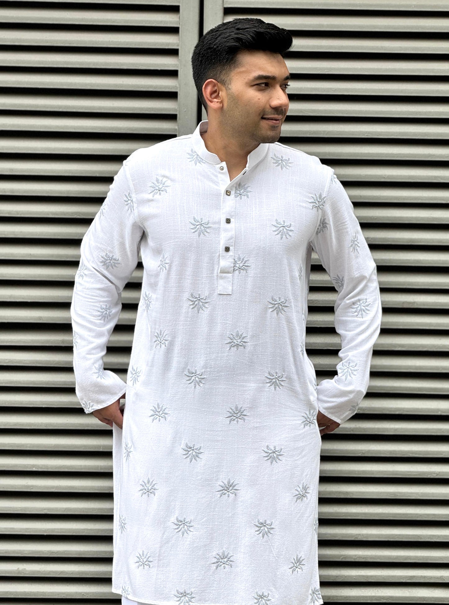 Powder White Full body embroidery premium Panjabi