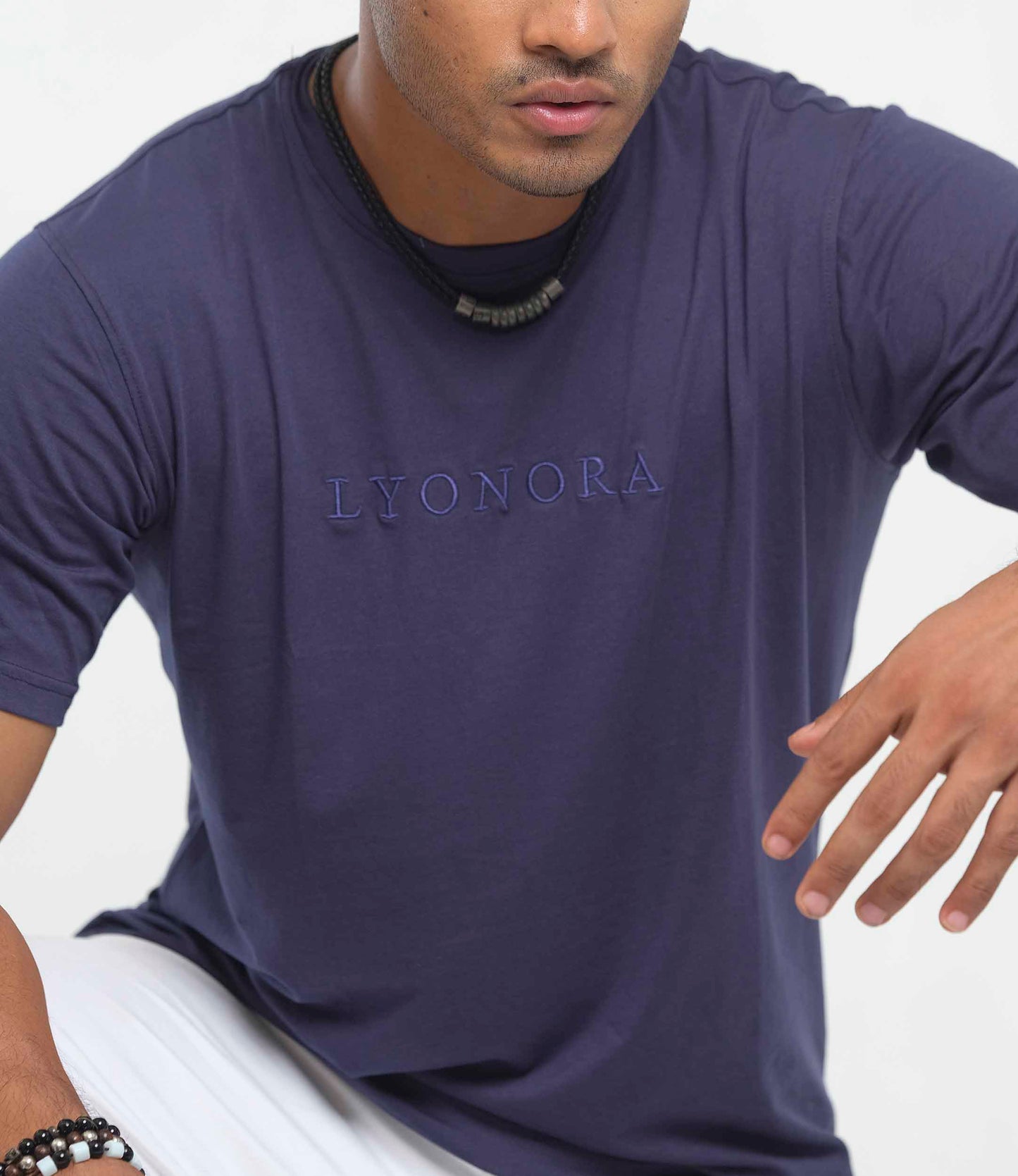 Blue color embroidery T-shirt