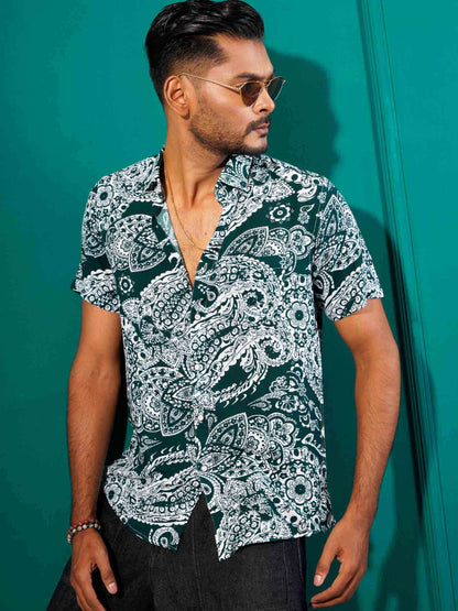 Green paisley printed half sleeve shirt