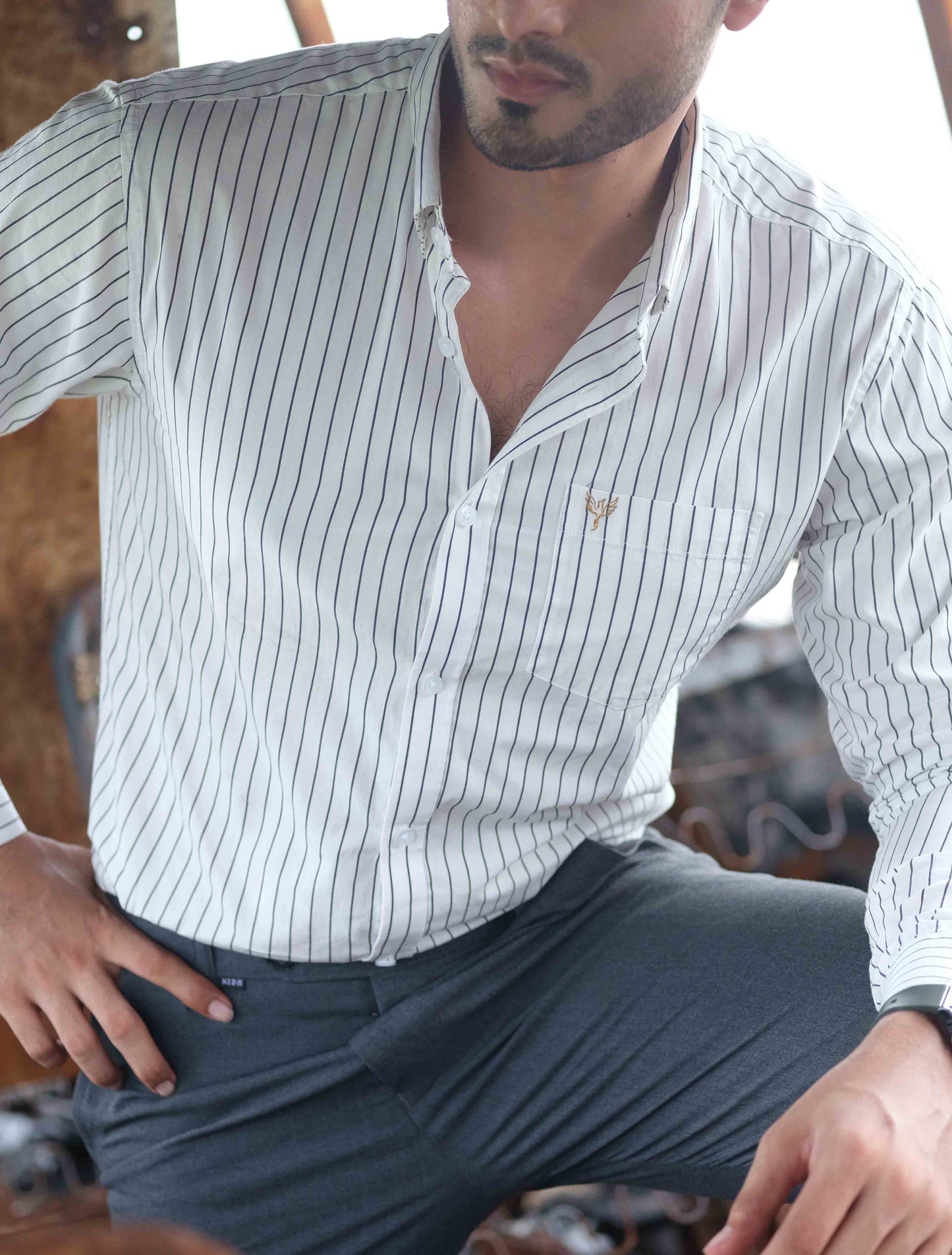 White black stripped cotton formal shirt