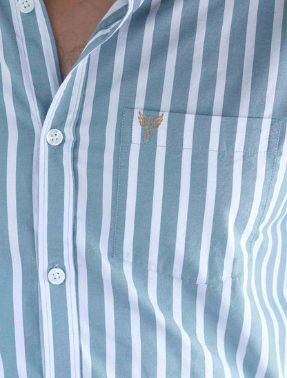 White teal stripped cotton formal shirt