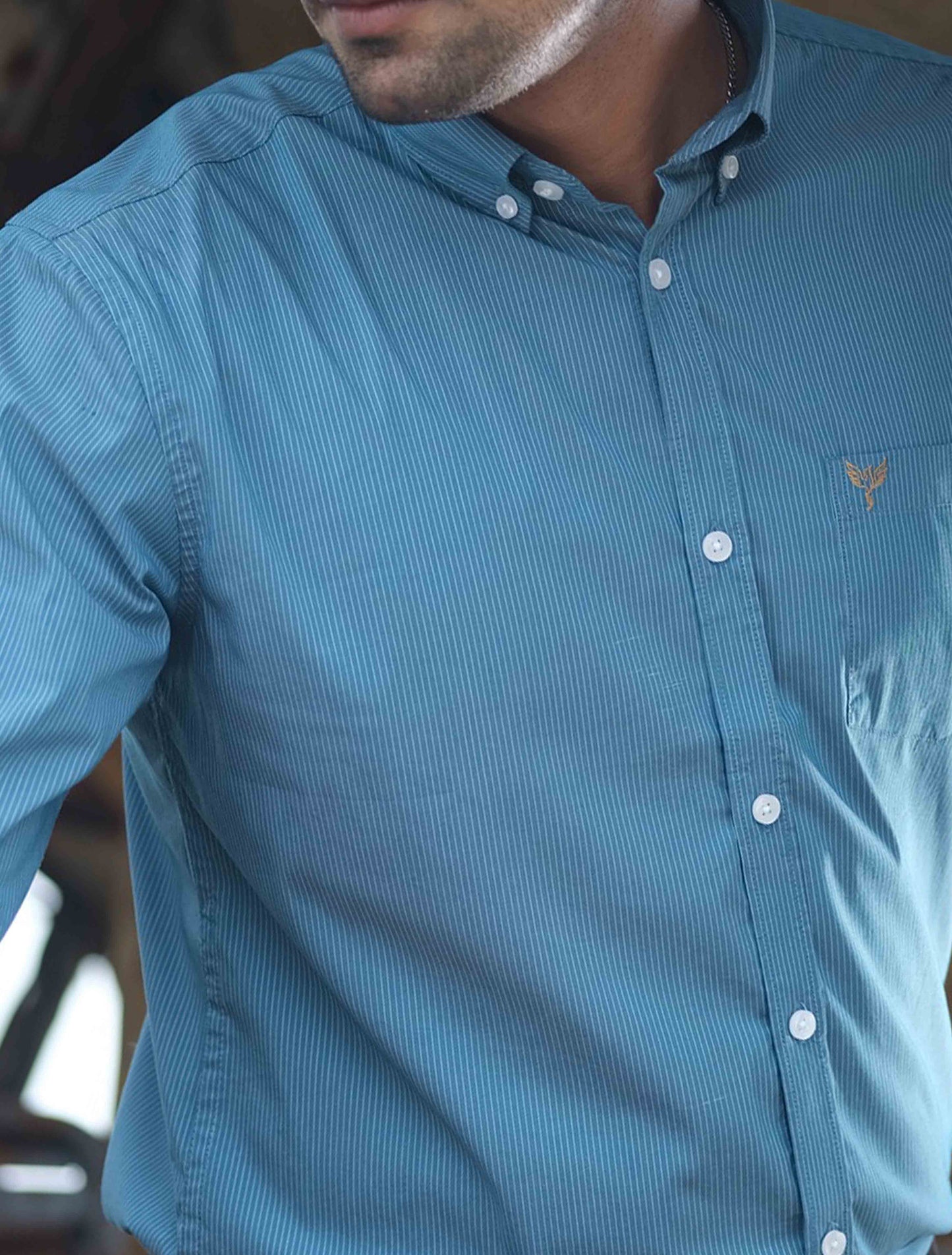 Ocean blue stripped cotton formal shirt