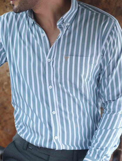 White teal stripped cotton formal shirt