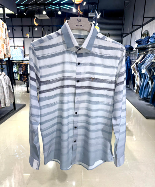 White ash paste stripe faded Texture printed premium magnet shirt