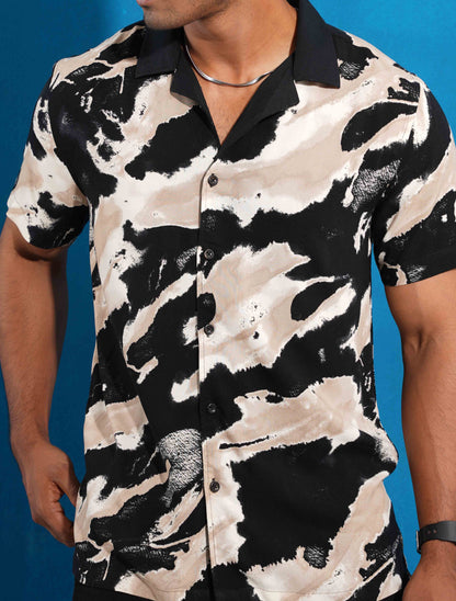 Black and cream abstract printed havana shirt