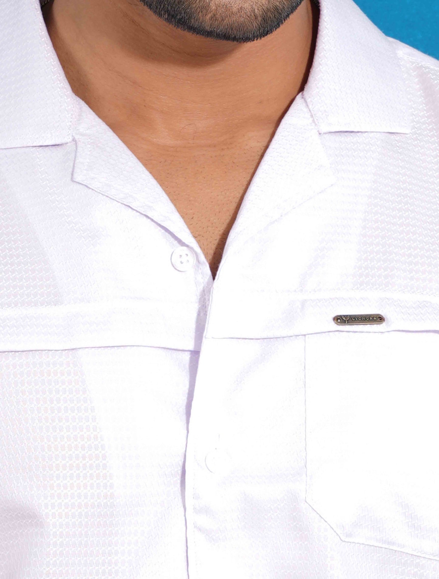 Purplish white chest plated rayon fabric havana shirt