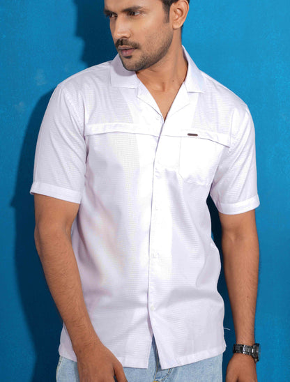 Purplish white chest plated rayon fabric havana shirt