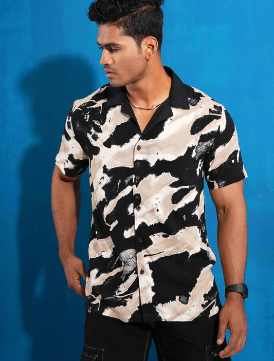 Black and cream abstract printed havana shirt