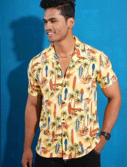 Yellow sailboat printed havana shirt