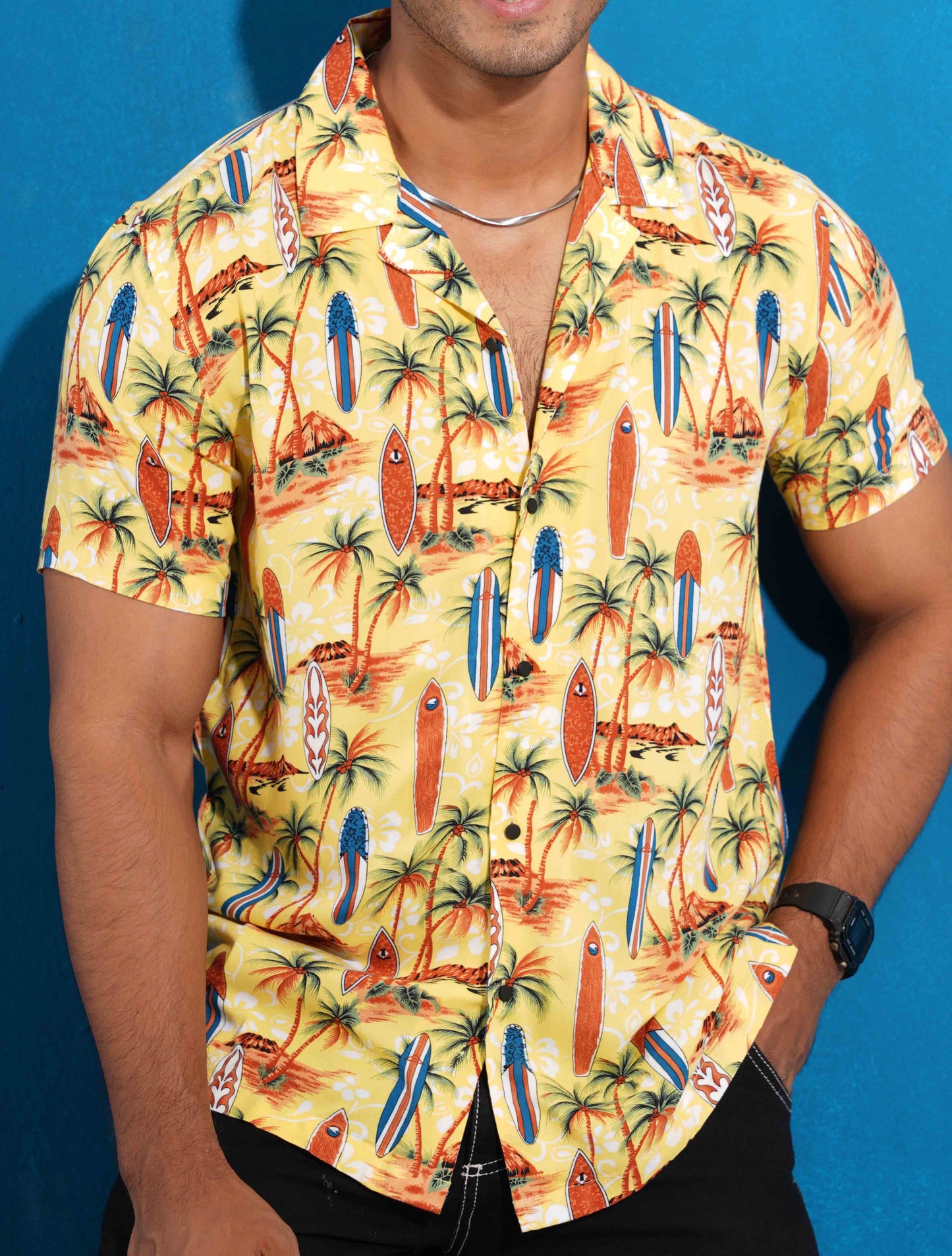 Yellow sailboat printed havana shirt