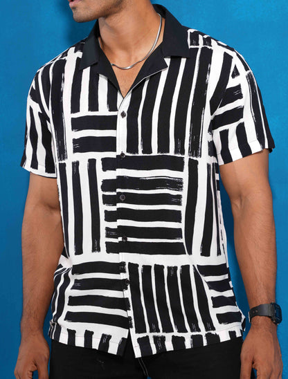 Black and white cross parallel havana shirt