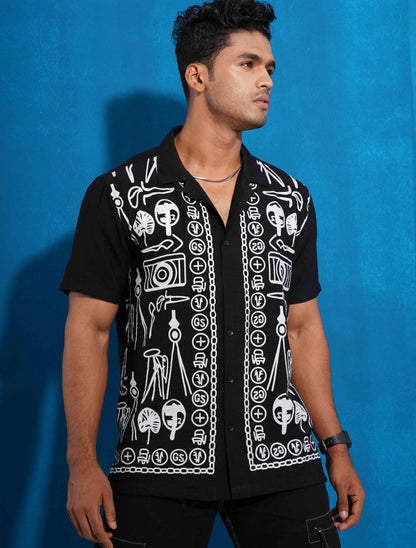 Black fancy ash color chain printed havana shirt