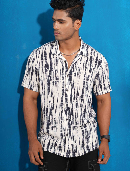 Cream charcoal color stripe printed havana shirt