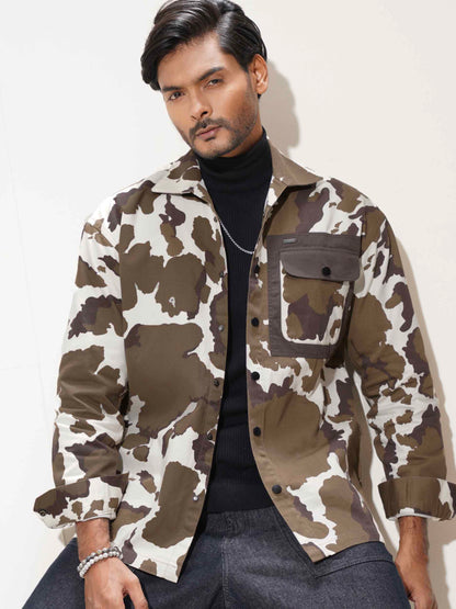 White - coffee camo printed shacket