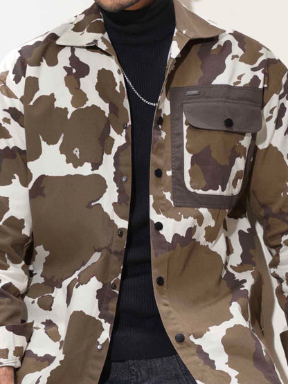 White - coffee camo printed shacket