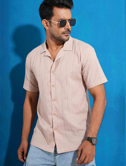 Beige color stripe premium havana shirt