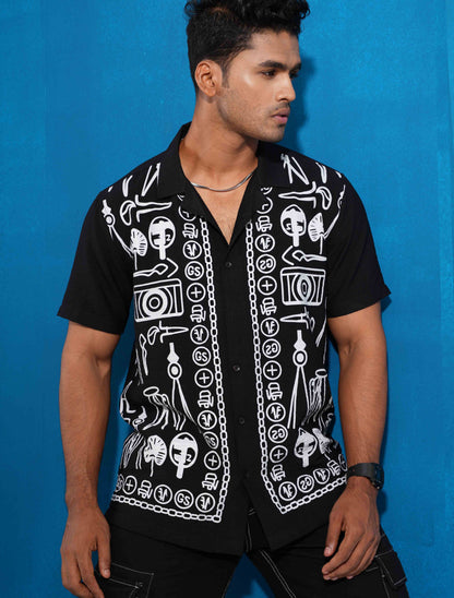 Black fancy ash color chain printed havana shirt