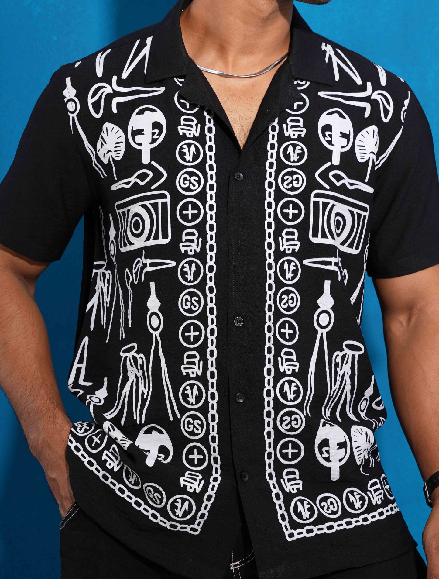 Black fancy ash color chain printed havana shirt