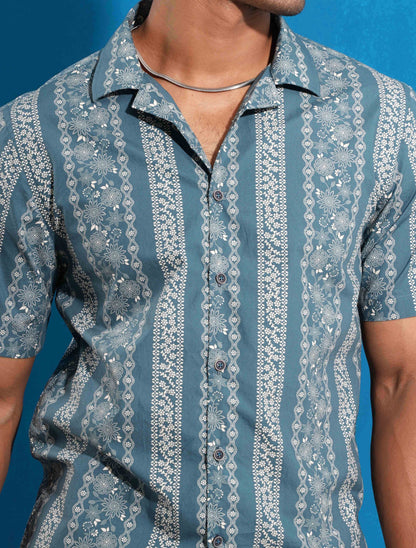 Paste flower- stripe printed havana shirt