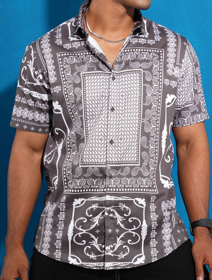 Grey color block printed half sleeve shirt