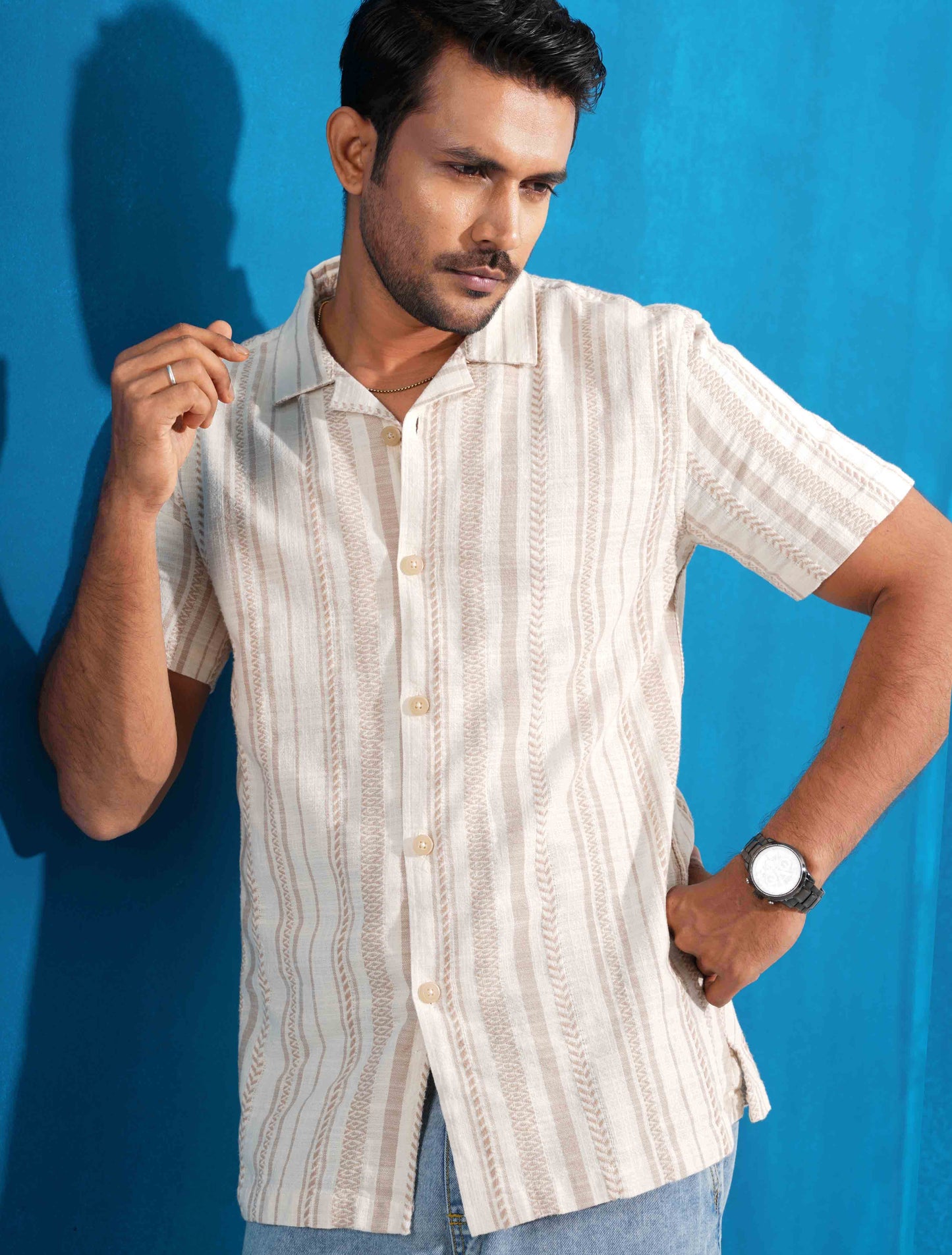 Cream stripe remi cotton havana shirt