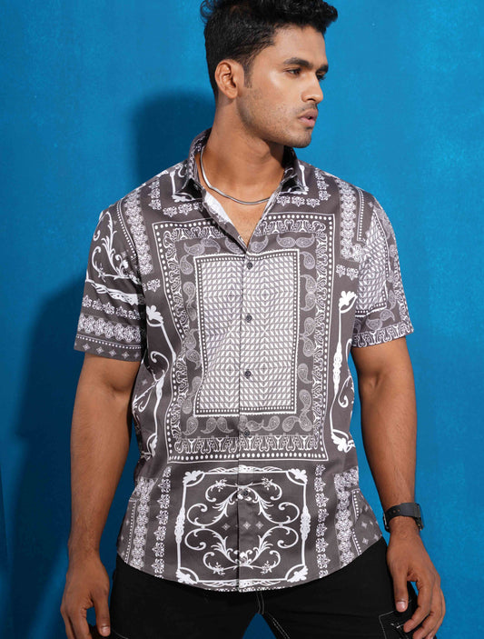 Grey color block printed half sleeve shirt