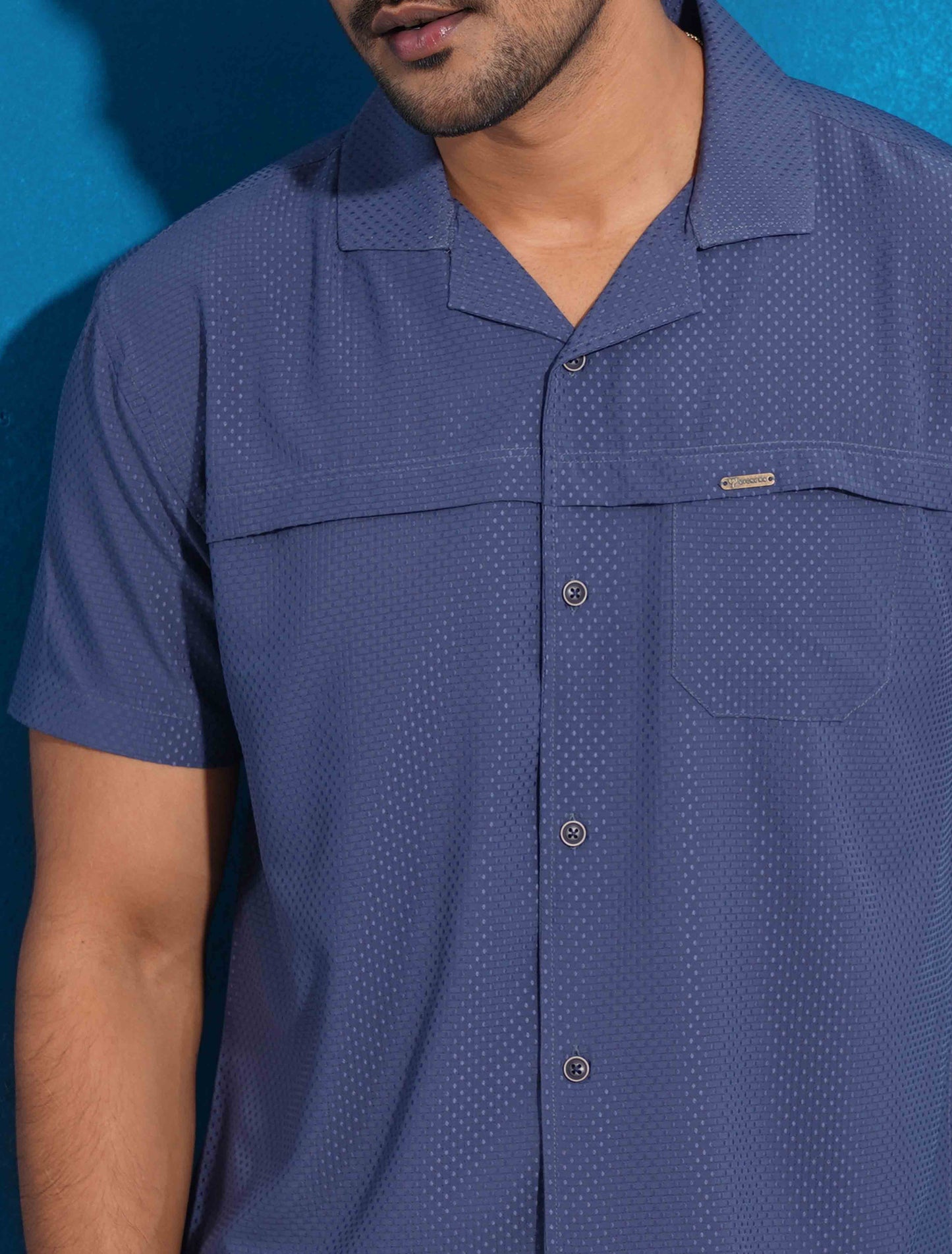 Montreal Blue chest plated viscos havana shirt