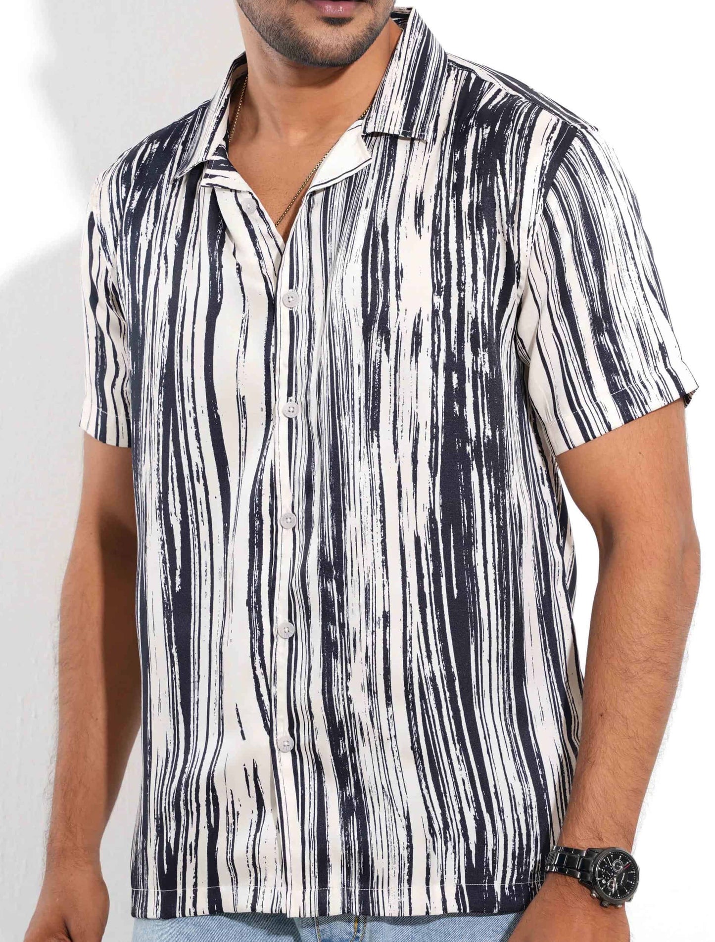 White - blue stripe printed havana shirt