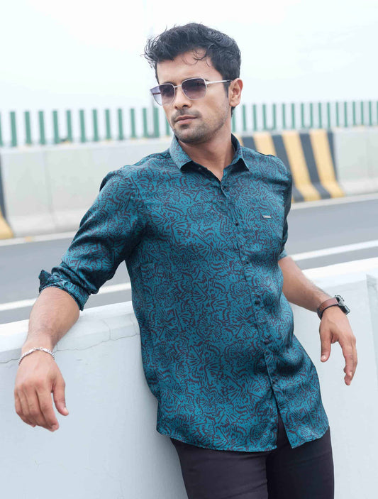 Green printed Royal Silk full sleeve shirt