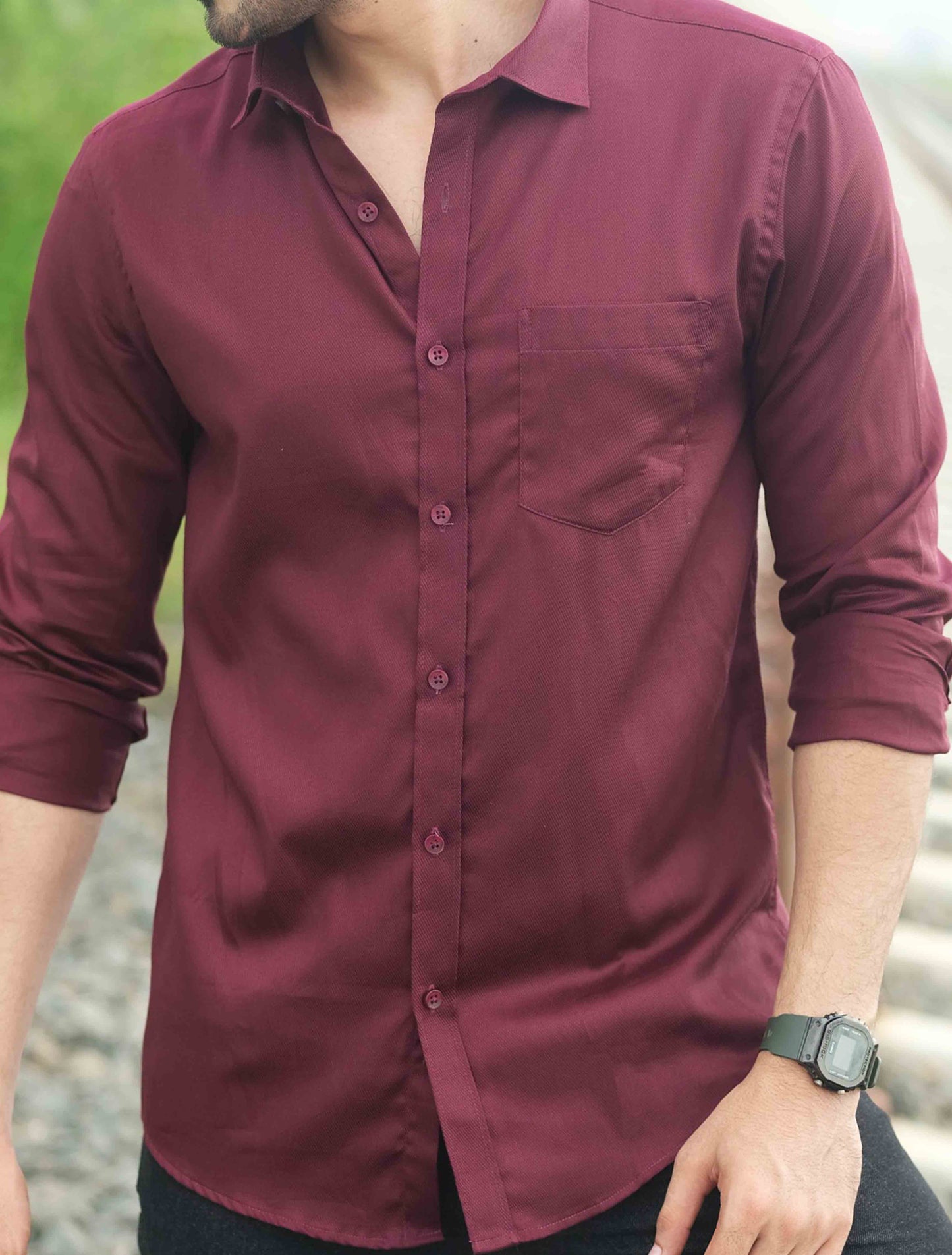 Maroon Solid fancy cotton Premium Full sleeve