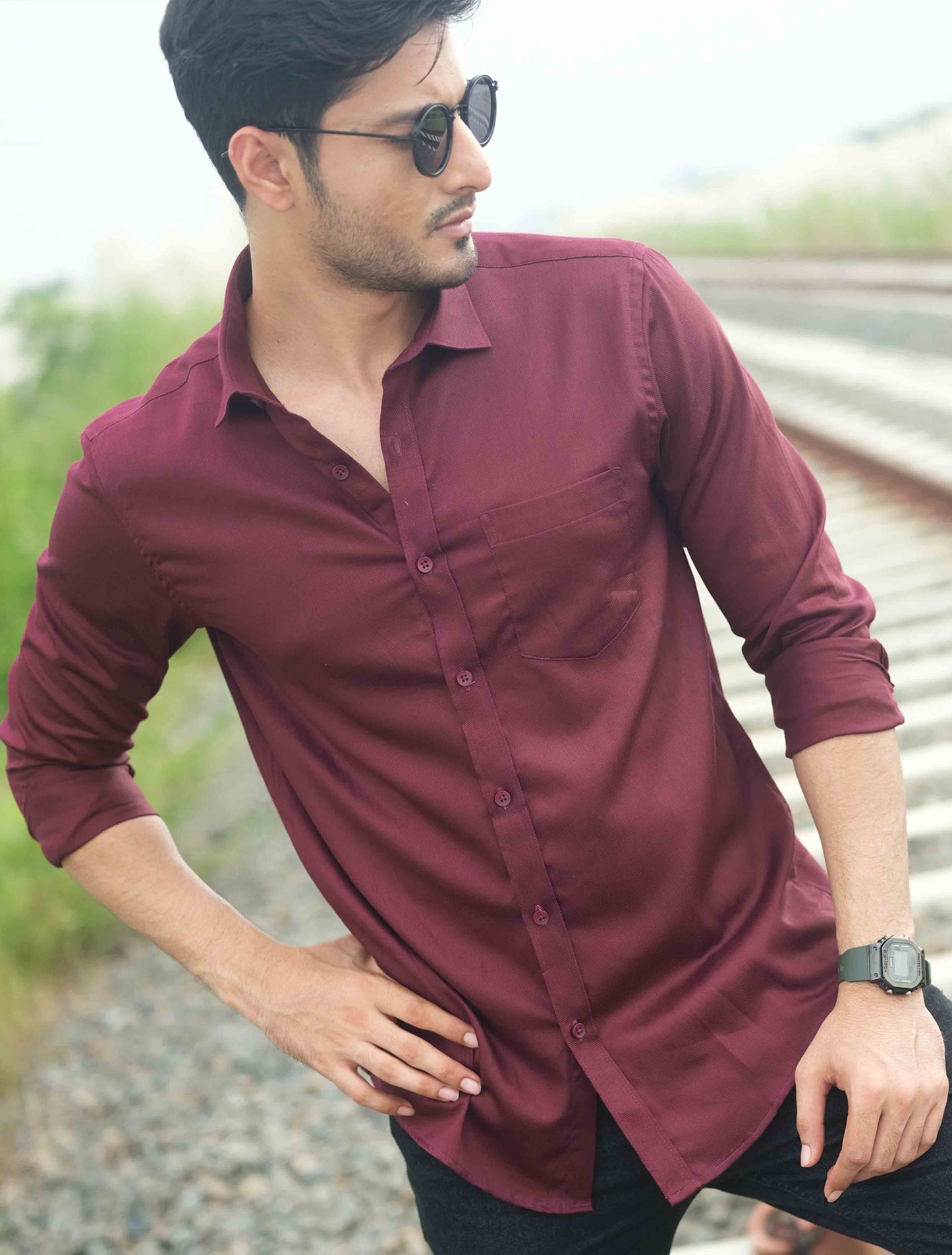 Maroon Solid fancy cotton Premium Full sleeve