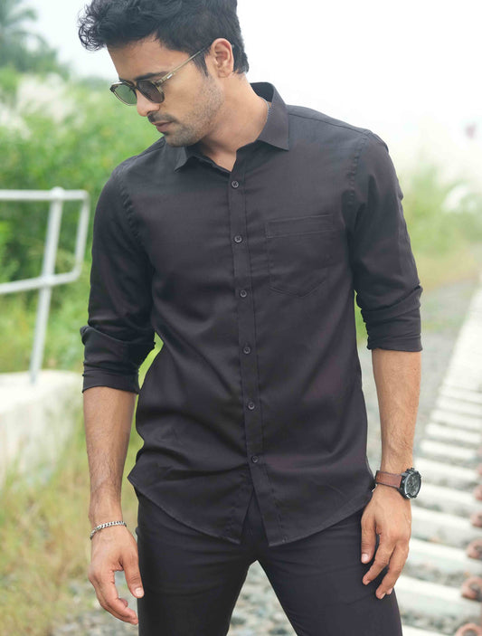 Black Solid fancy cotton Premium Full sleeve