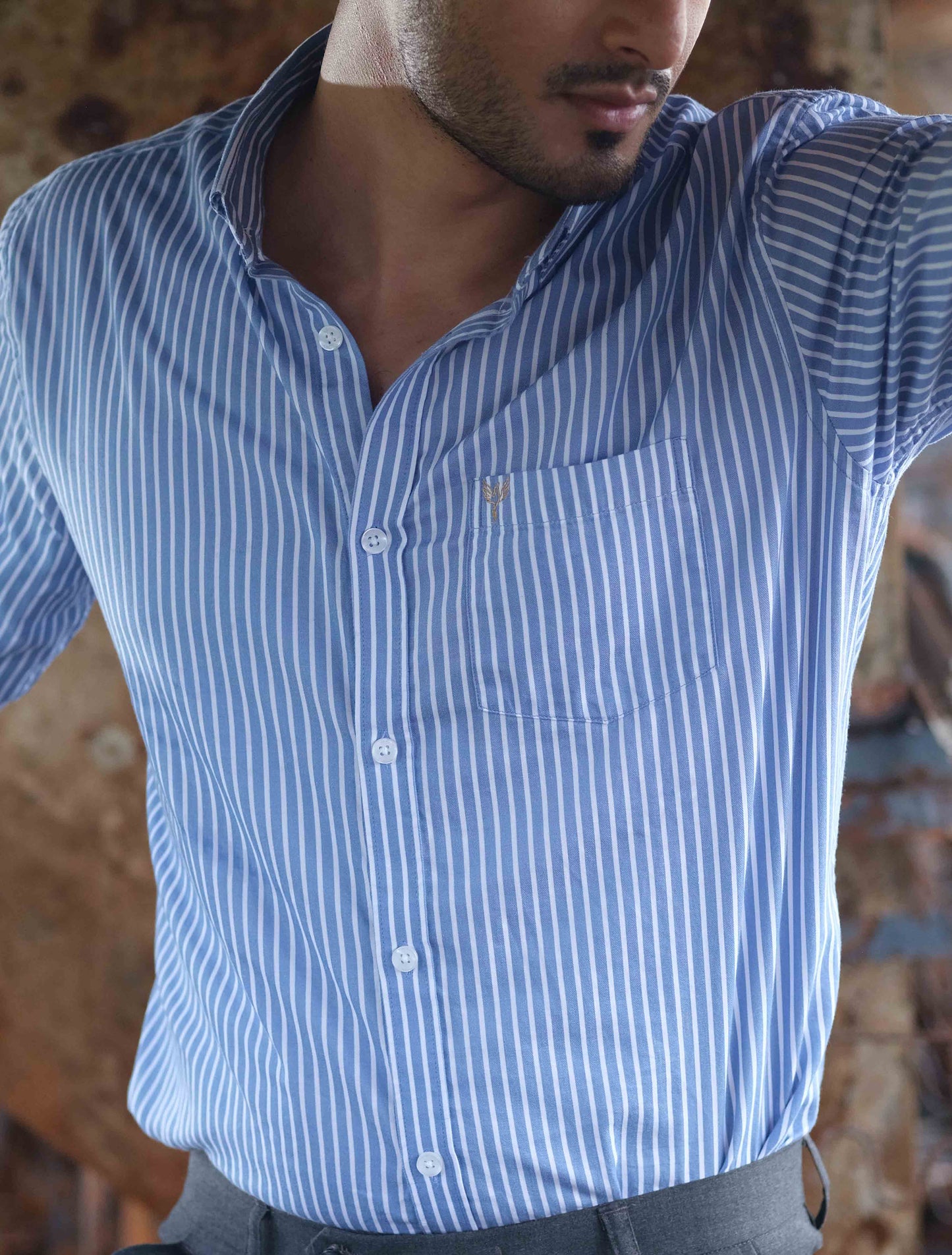 Sky blue stripped cotton formal shirt